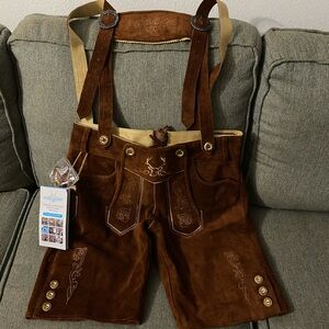 Brown Leather Kids Shorts with Suspenders